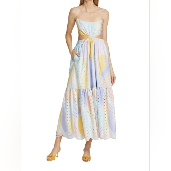 ML Monique Lhuillier Poplin Eyelet Cutout Midi Dress Sz 2 - Picture 2 of 12